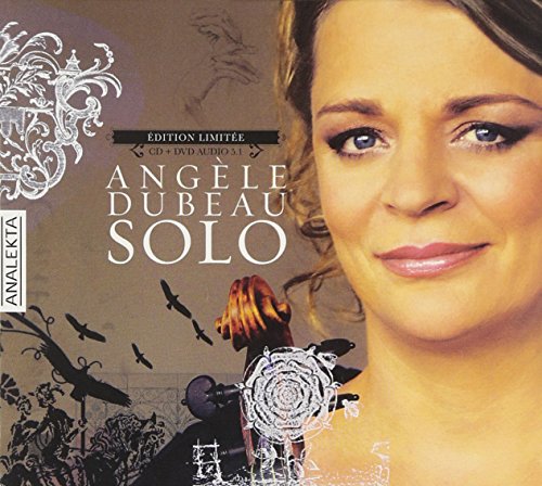 Angele Dubeau's album cover featuring her portrait and abstract designs.