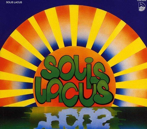 Album cover with green text "Solis Lacus" on orange sunburst against purple background.