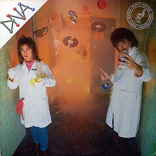 CD cover: two men in lab coats amidst party debris.