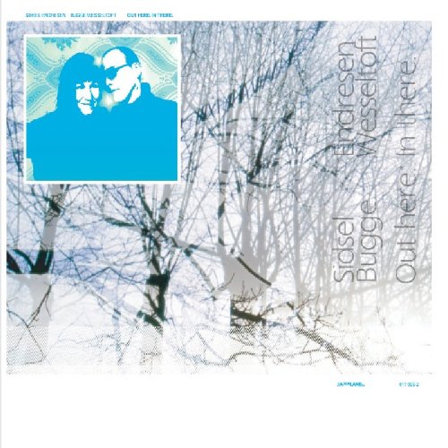 "Album cover with blue-toned tree branches and a portrait of two musicians."