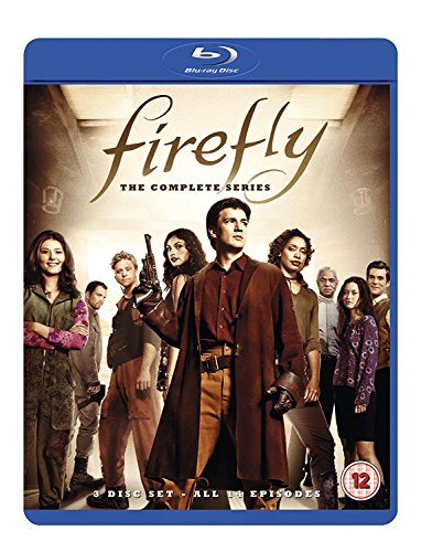 Blu-ray cover for Firefly: The Complete Series featuring the main cast members standing together.