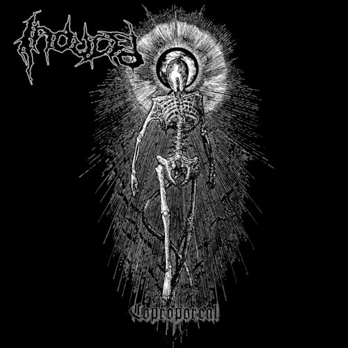 Black and white album cover with skeletal figure and band logo.