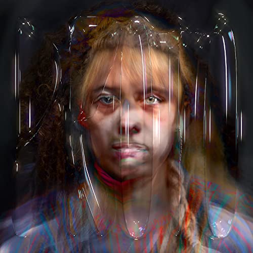 Holly Herndon’s album cover featuring a distorted portrait with colorful streaks.