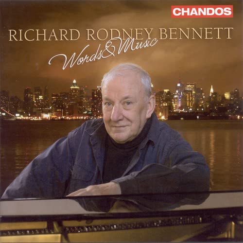 CD cover featuring portrait of composer Richard Rodney Bennett with city skyline.