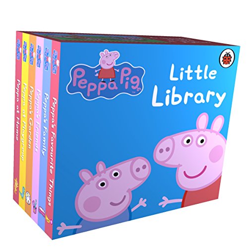 A blue box set of four "Peppa Pig" books with cartoon pig illustrations on the front.