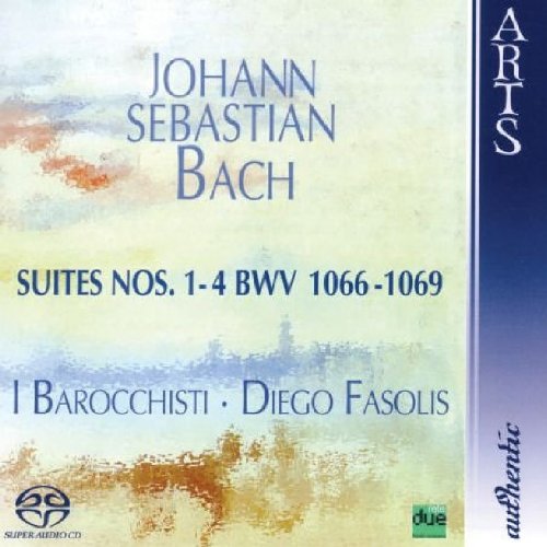 A CD case cover featuring Johann Sebastian Bach's Suites Nos. 1-4, with blue text.