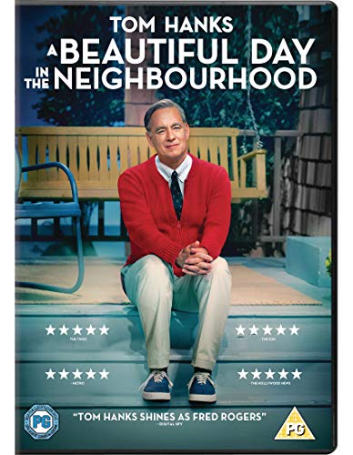 DVD cover for "A Beautiful Day in the Neighborhood" featuring Tom Hanks as Fred Rogers.