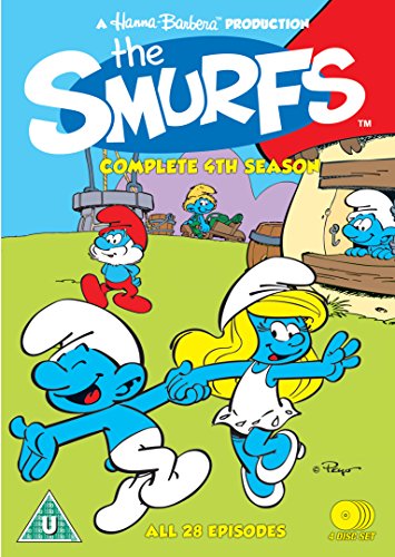DVD cover featuring cartoon Smurfs characters running and playing in a green landscape.