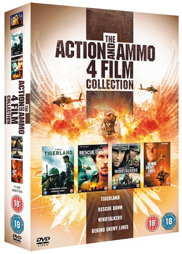 DVD case with "The Action and Ammo 4 Film Collection" title and four movie posters.