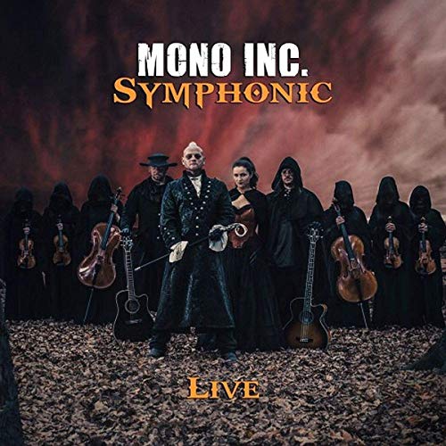 Band in dark robes with string instruments, album cover for Mono Inc.