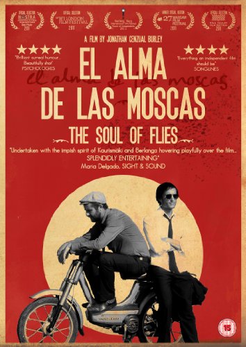 DVD cover for "El Alma De Las Moscas" with two men on a motorcycle.