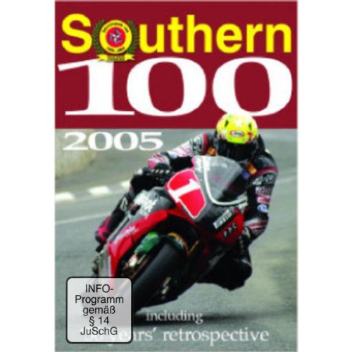 DVD cover for “Southern 100: 2005” featuring a motorcycle racer.