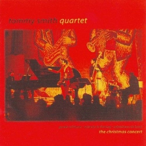 Red album cover with a quartet performing on stage, silhouettes of audience below.