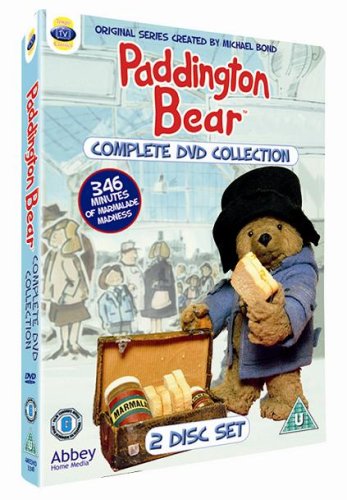 DVD case featuring Paddington Bear holding a marmalade sandwich, with a suitcase beside him.