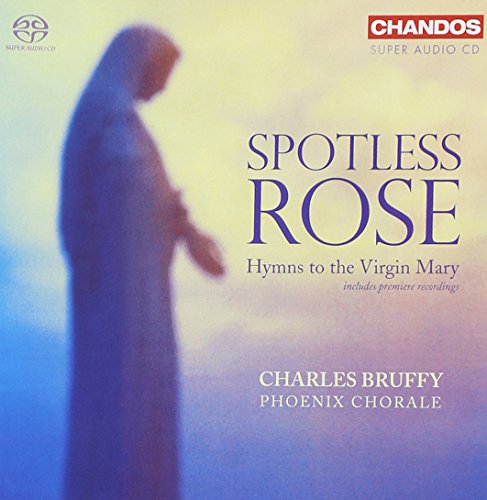 "CD cover with blue-robed figure and 'Spotless Rose' title in blue and white text."