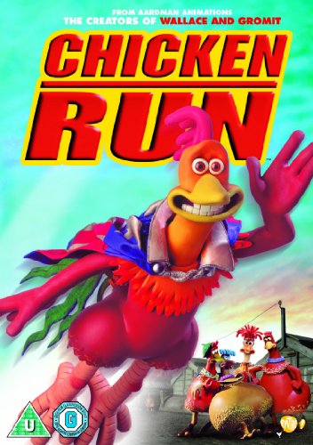 "Chicken Run DVD cover featuring a cartoon rooster and chickens in front of a farm."