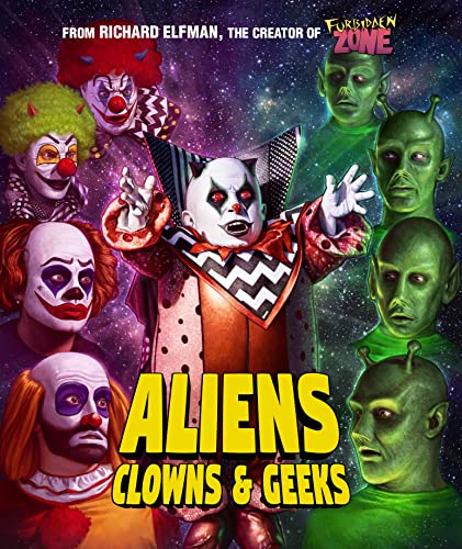 Blu-ray cover featuring clowns and green aliens against a dark background.