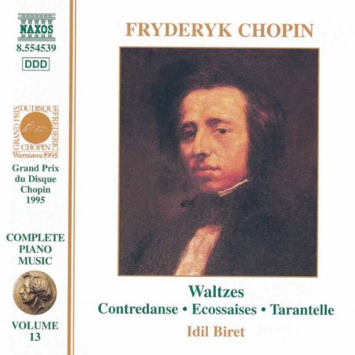 CD cover featuring a portrait of Chopin, with text describing the music contents.