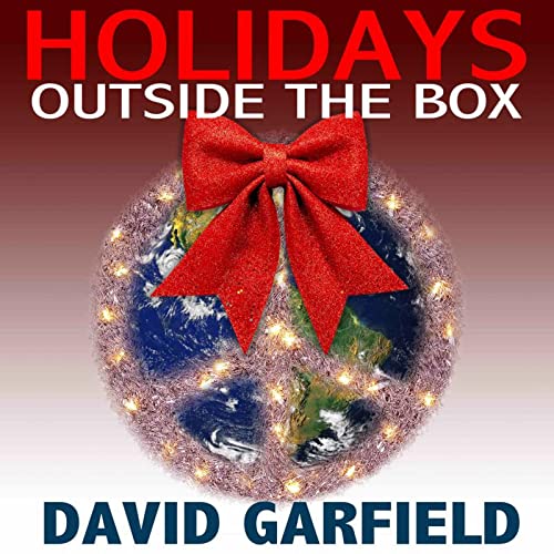 CD cover: Earth as a globe decorated with a red bow and lights.