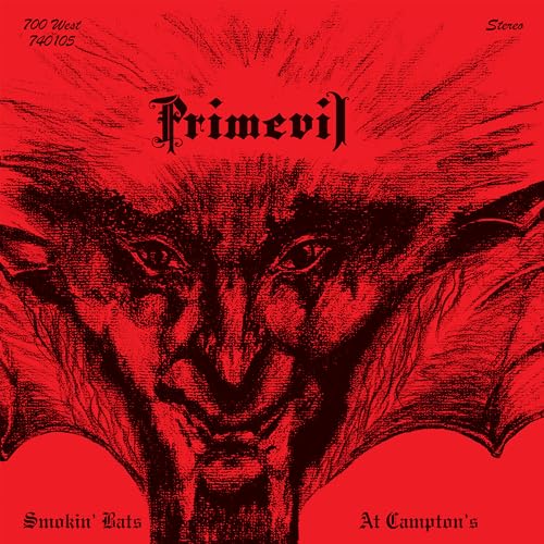 Red album cover with a detailed sketch of a bat-like creature’s face.