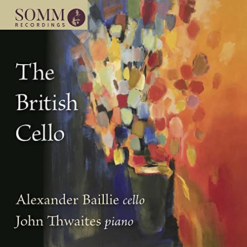 CDSomm Recordings album cover for The British Cello featuring an abstract floral painting.
