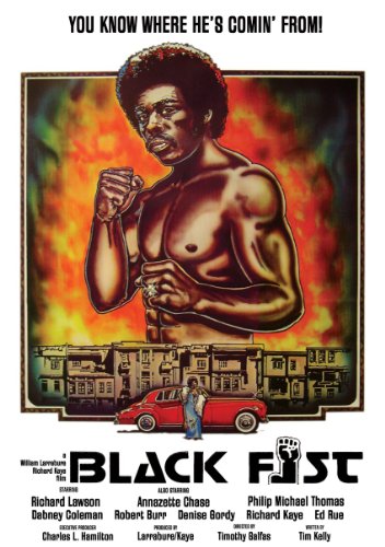 Movie poster for "Black Fist" featuring a muscular man with a clenched fist.