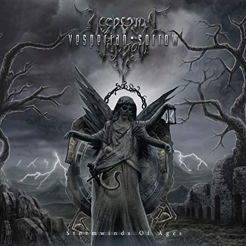CD cover: ghostly figure with wings amidst stormy, desolate landscape.