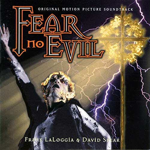 "CD cover art for 'Fear No Evil' soundtrack with possessed woman and glowing cross."