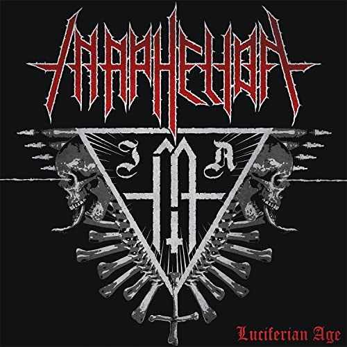 Black album cover with band logo, skulls, bones, and a triangular design.