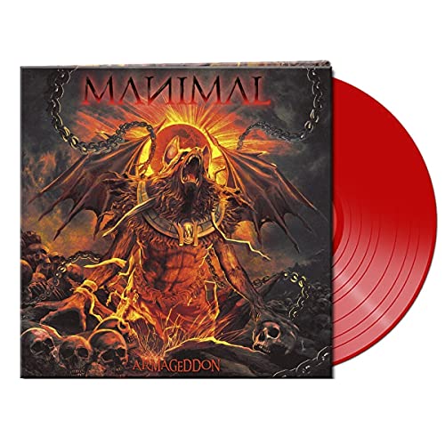 Red vinyl record with cover art of a monstrous, winged creature.