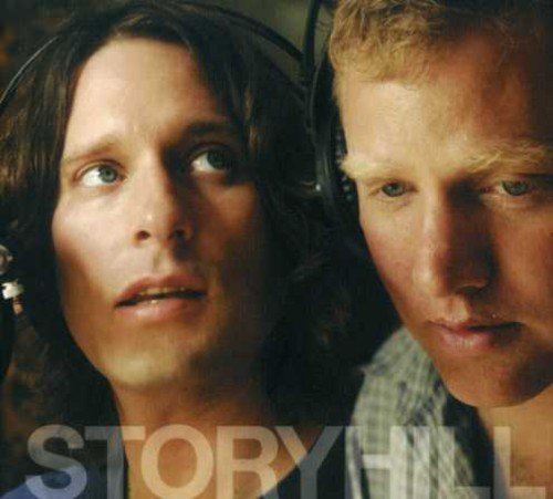 "a man and woman looking up, with the text 'STORYHILL' at the bottom."