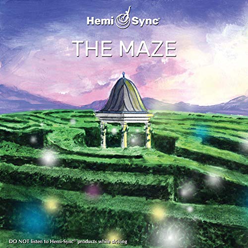 "CD cover art: a maze with a gazebo, under a pink and blue sky."