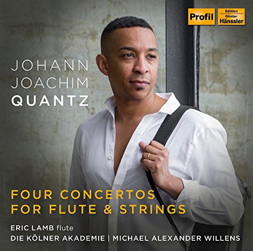 CD cover featuring a man holding a flute case, with text overlay.