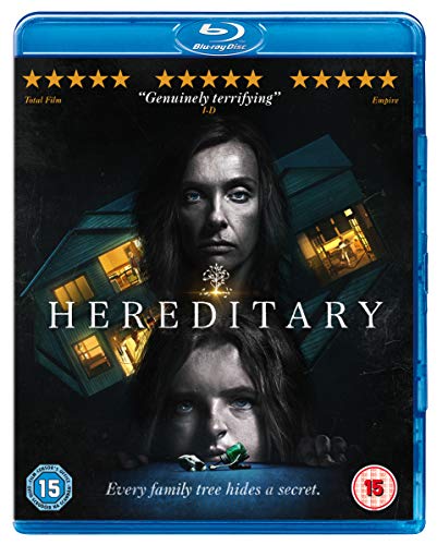 Blu-ray cover for horror film “Hereditary” featuring a woman and house.