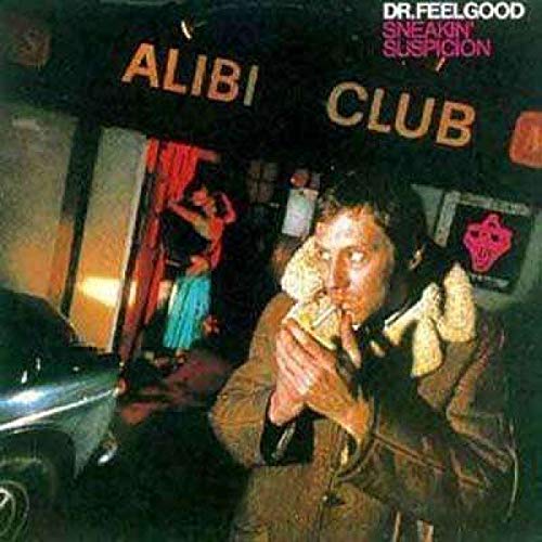 "Vinyl record cover featuring a man eating a sandwich outside a club."