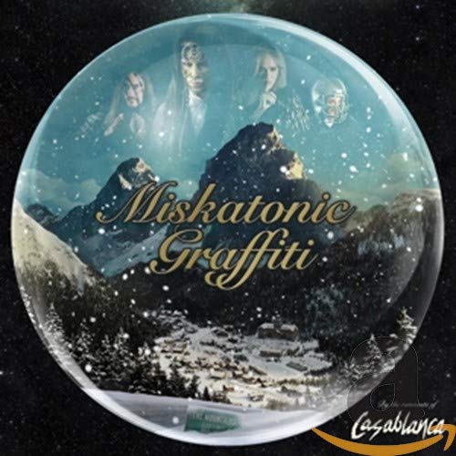 CD cover: snowy mountains, ghostly figures, and album title "Miskatonic Graffiti".