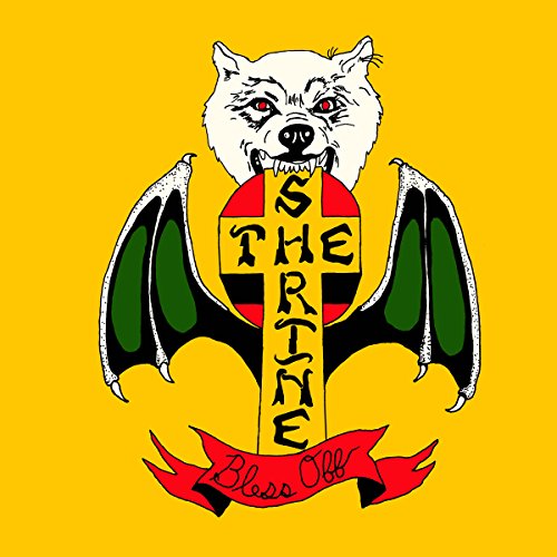 The image shows a yellow album cover with a bat and bear illustration.