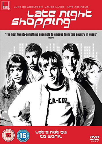 DVDLATE NIGHT SHOPPING DVD cover featuring five people in black and white on redBHA red background.