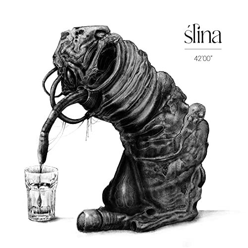 Black and white sketch of a monstrous creature pouring liquid into a glass.