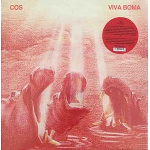Red vinyl record cover featuring three hippos in water.