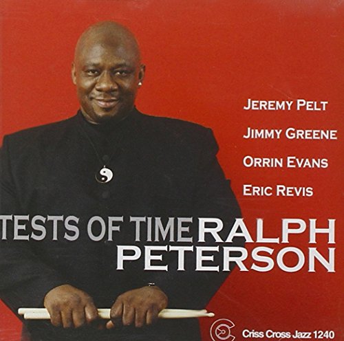 "Album cover with a man holding drumsticks against a red background."