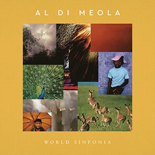 CD cover for Al Di Meola’s “World Sinfonia” with collage of global imagery.