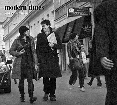 Black and white CD cover with a street scene and people walking.
