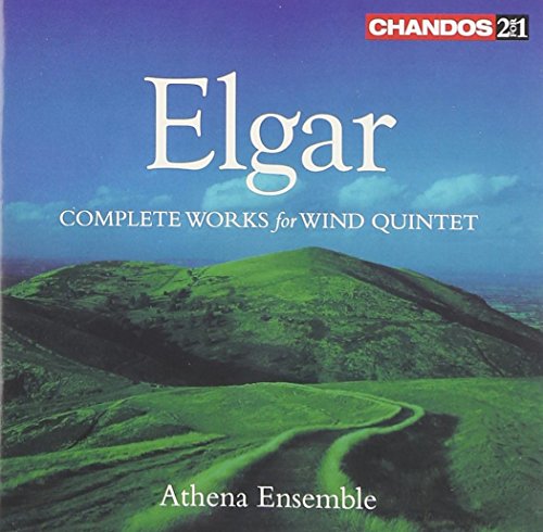 CD cover with green rolling hills, blue sky, and white text "Elgar" and "Athena Ensemble".