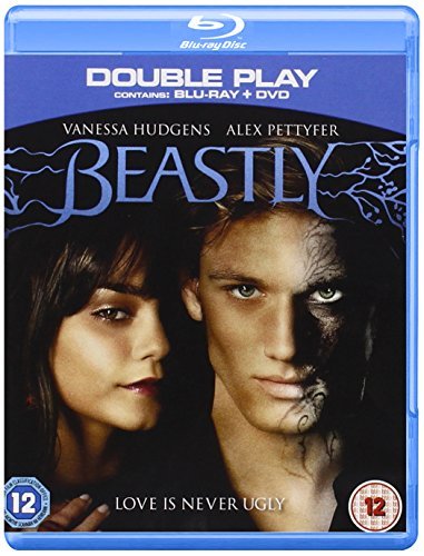 “Beastly” DVD cover featuring Vanessa Hudgens and Alex Pettyfer, half-human/half-beast.