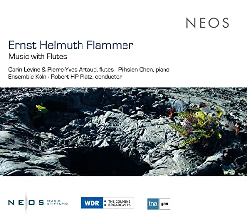CD cover for Ernst Helmuth Flammer’s “Music With Flutes” featuring rocky landscape.