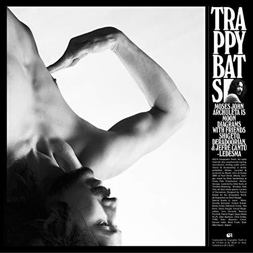 Black and white vinyl record cover featuring a person and bats.
