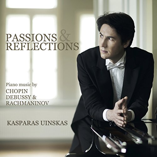 CD cover featuring pianist Kasparas Uinskas in formal wear, with text.