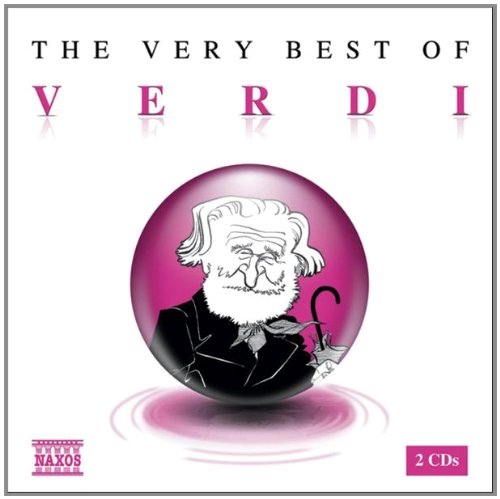 CD cover: Portrait of Giuseppe Verdi in a pink circle.
