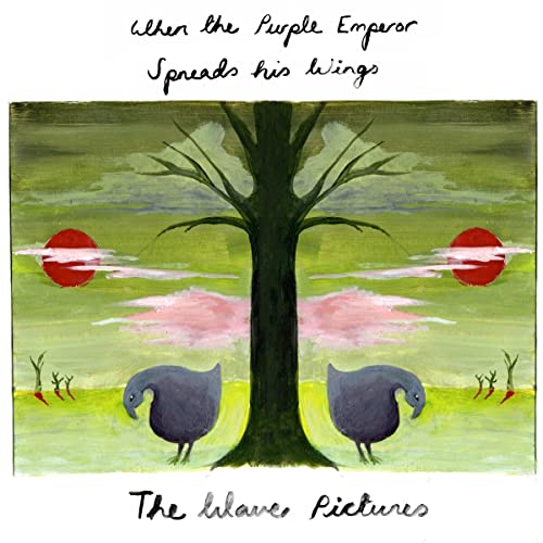 "Album cover art: two birds by a tree, pink clouds, red suns."